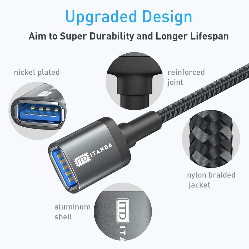 ITD ITANDA 6FT USB Extension Cable USB 3.0 Extension Cord Type A Male to Female 5Gbps Data Transfer for Keyboard, Mouse, PlayStation, Xbox, Flash Drive, Printer, Camera and More, Grey - Image 3